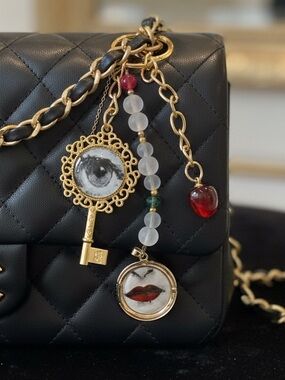 BAG CHARM FORNASETTI EVIL EYE CHERRY LIPS KEYCHAIN PURSE ACCSESSORIE